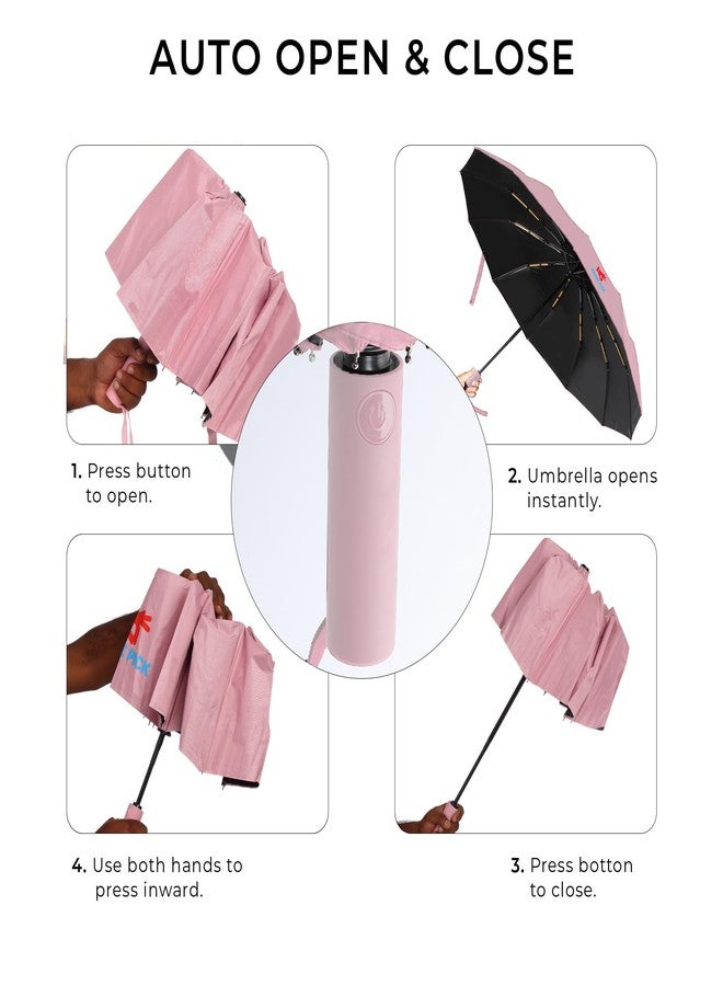 PRIME PICK مظلة سفر مقاومة للرياح من برايم بيك | مظلة مطر صغيرة الحجم تفتح وتغلق تلقائيًا للرجال والنساء | غطاء قوي وخفيف الوزن وقابل للطي ومقاوم للماء (وردي) - Image 5